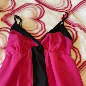 Vanity Hot Pink and Black Satin Chemise with Black Trim